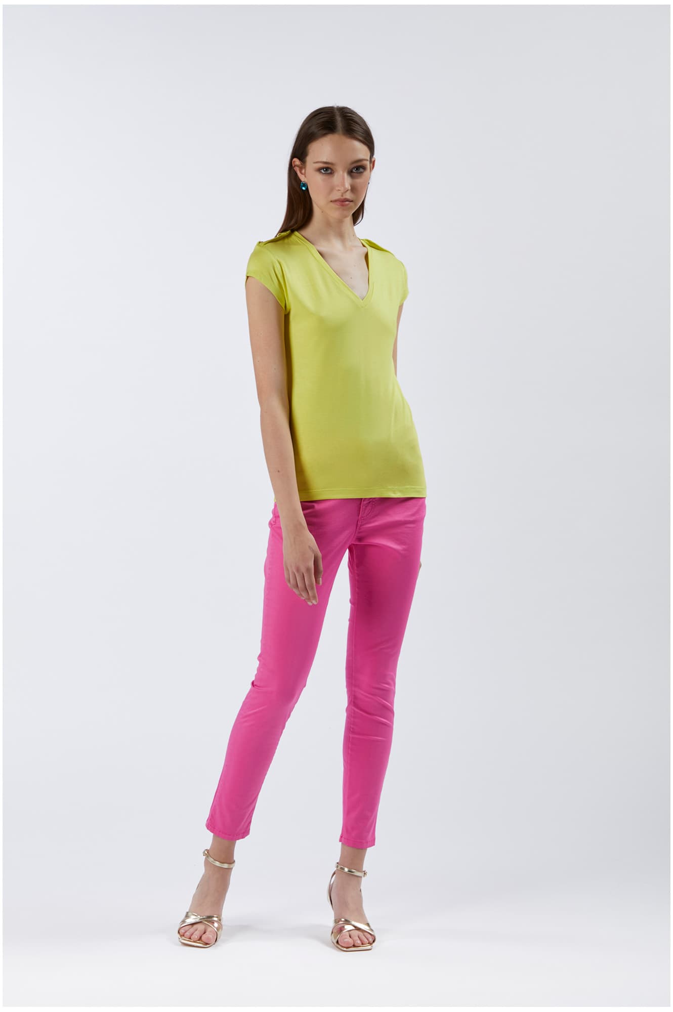 T-shirt scollo a "v" con placchette alle spalle limone — vista 3