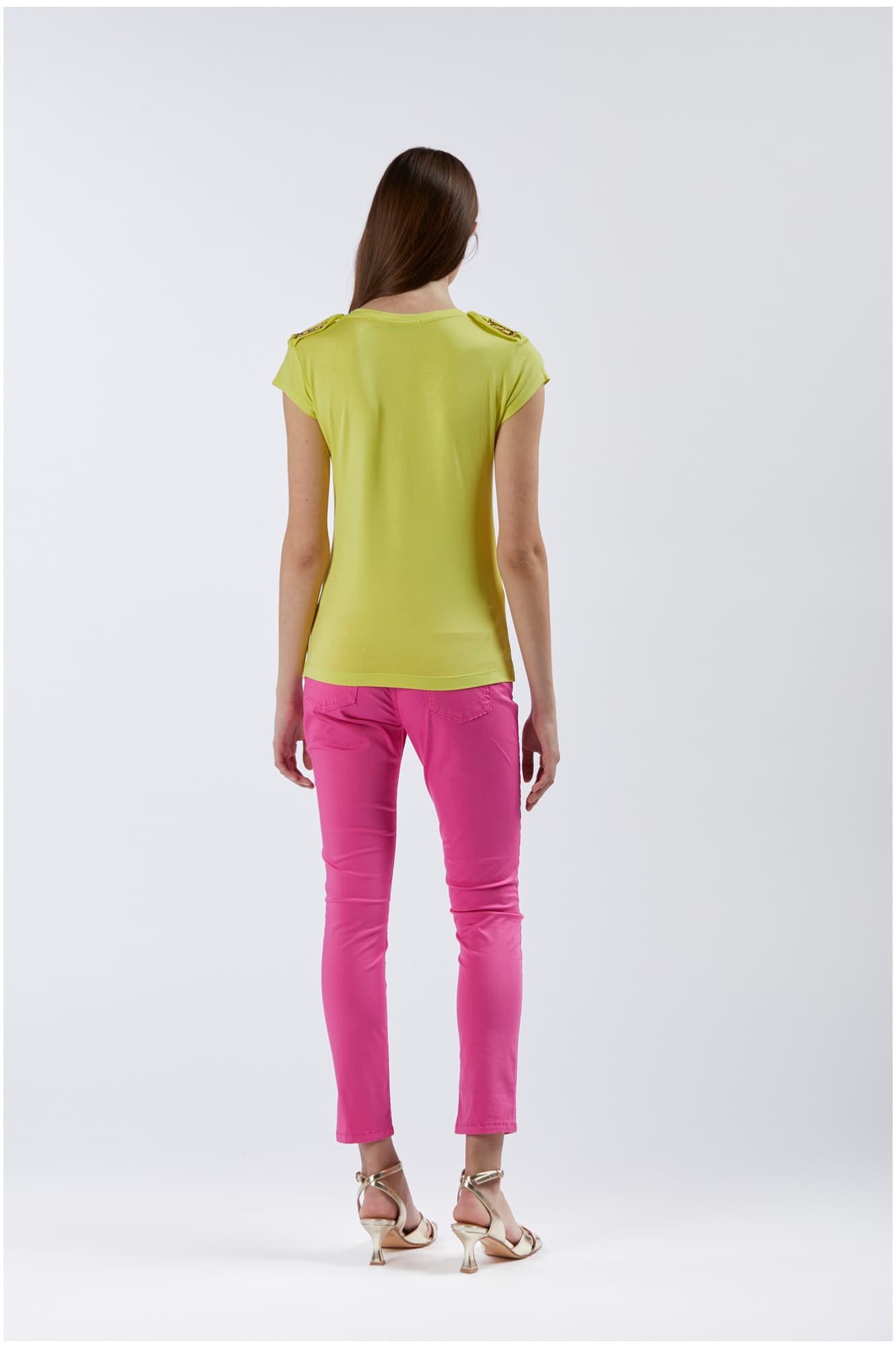 T-shirt scollo a "v" con placchette alle spalle limone — vista 2