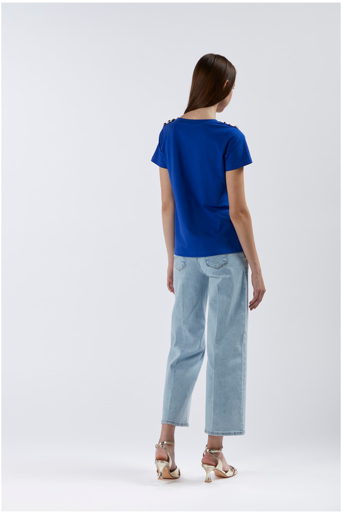 T-shirt manica corta con bottoni e stampa logo royal — vista 2