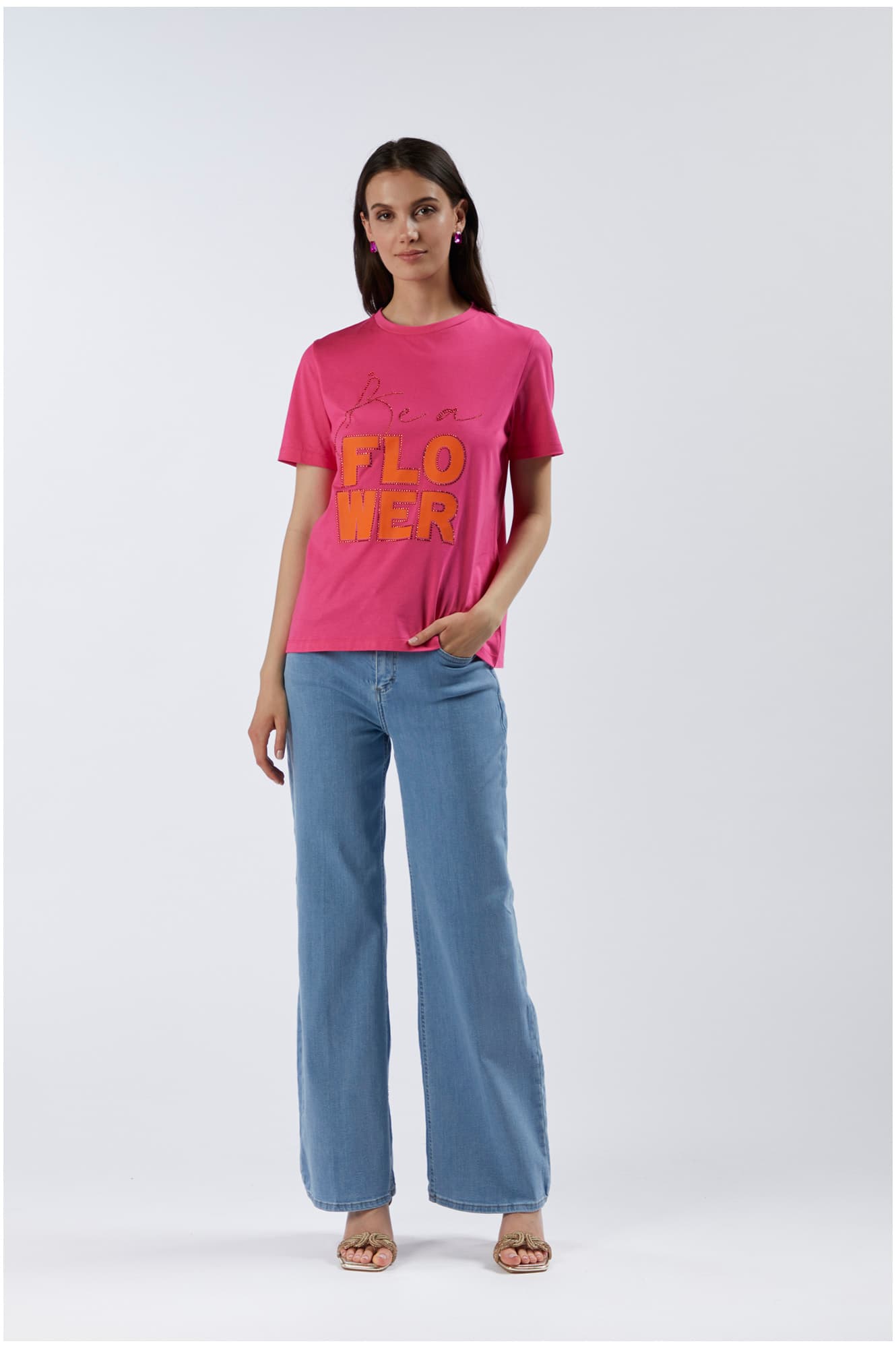 CafèNoir — T-shirt a maniche corte "be a flower" fuxia