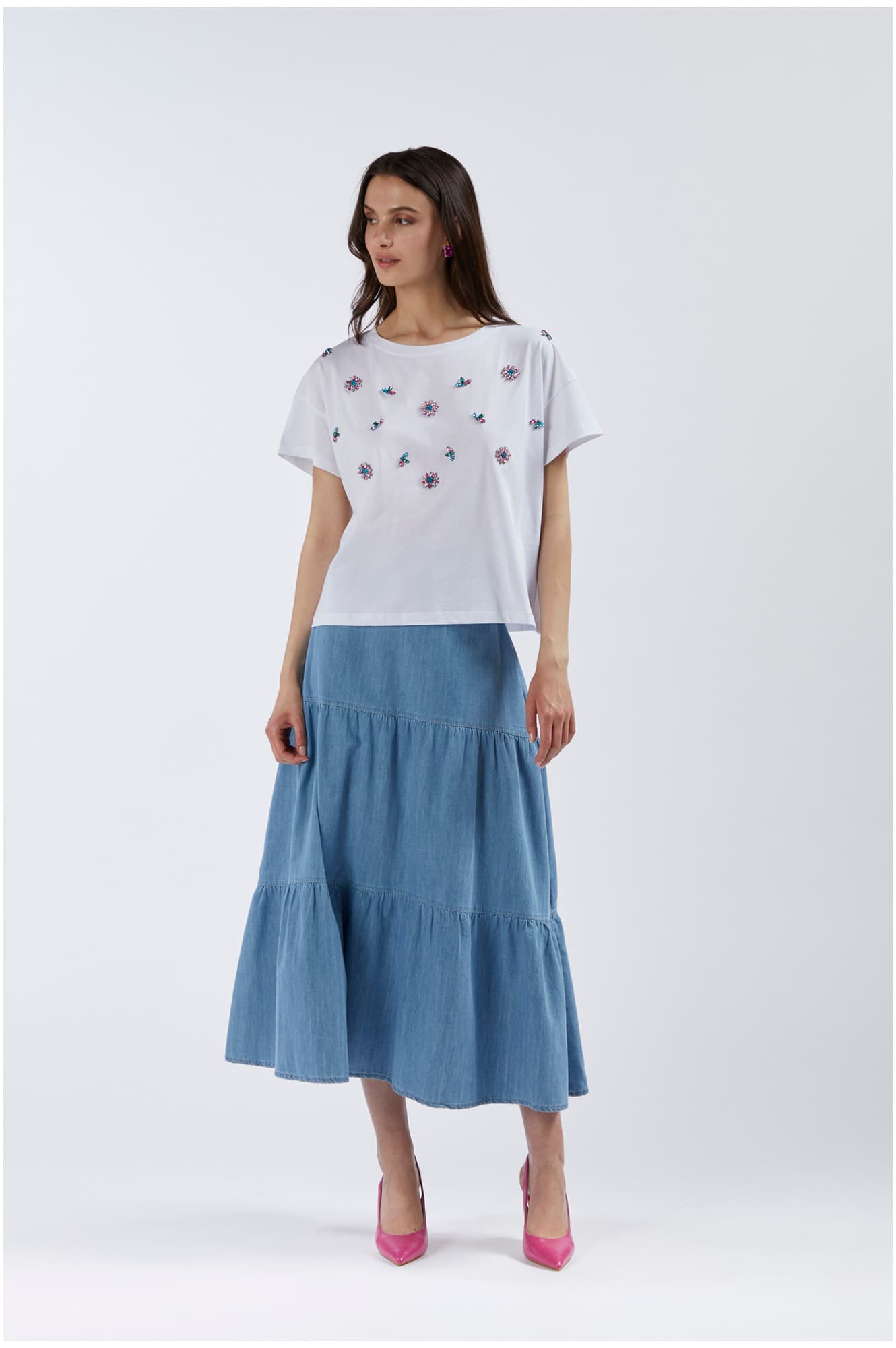 CafèNoir — T-shirt con applicazioni di strass bianco