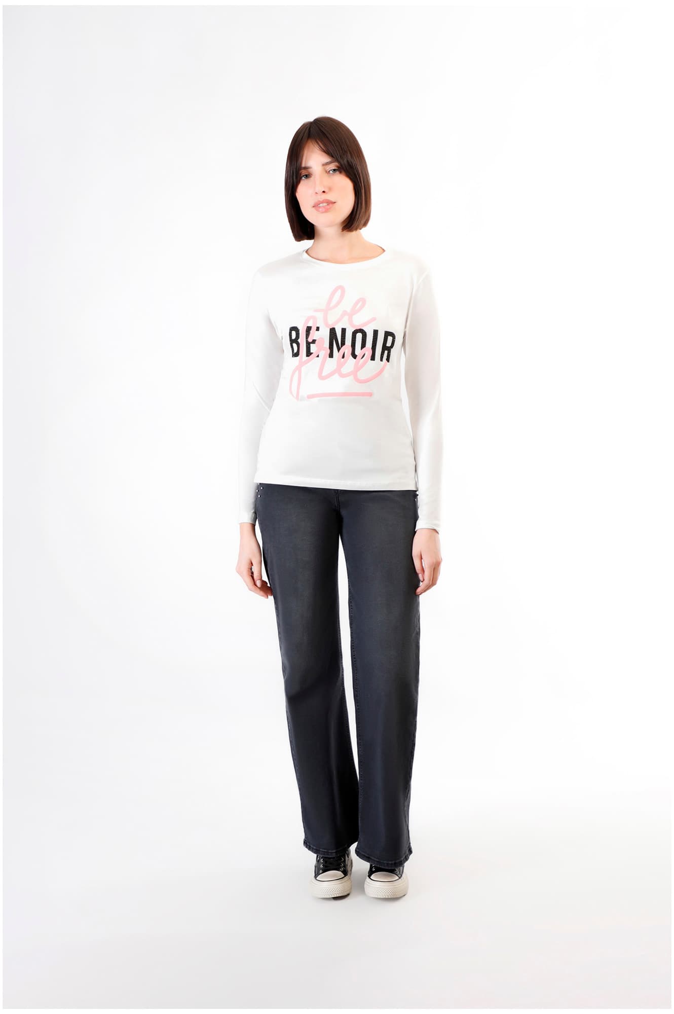 CafèNoir — T-shirt manica lunga con logo be noir bianco