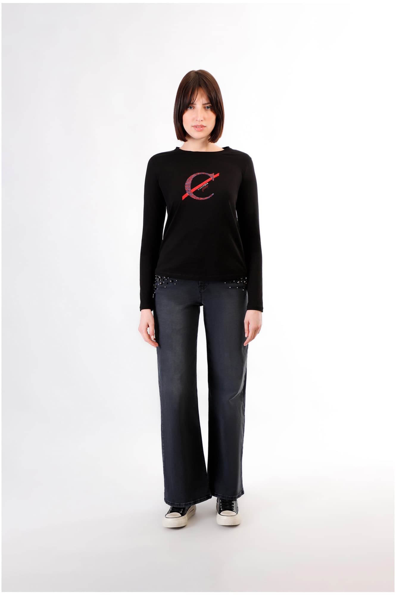 CafèNoir — T-shirt manica lunga con logo nero