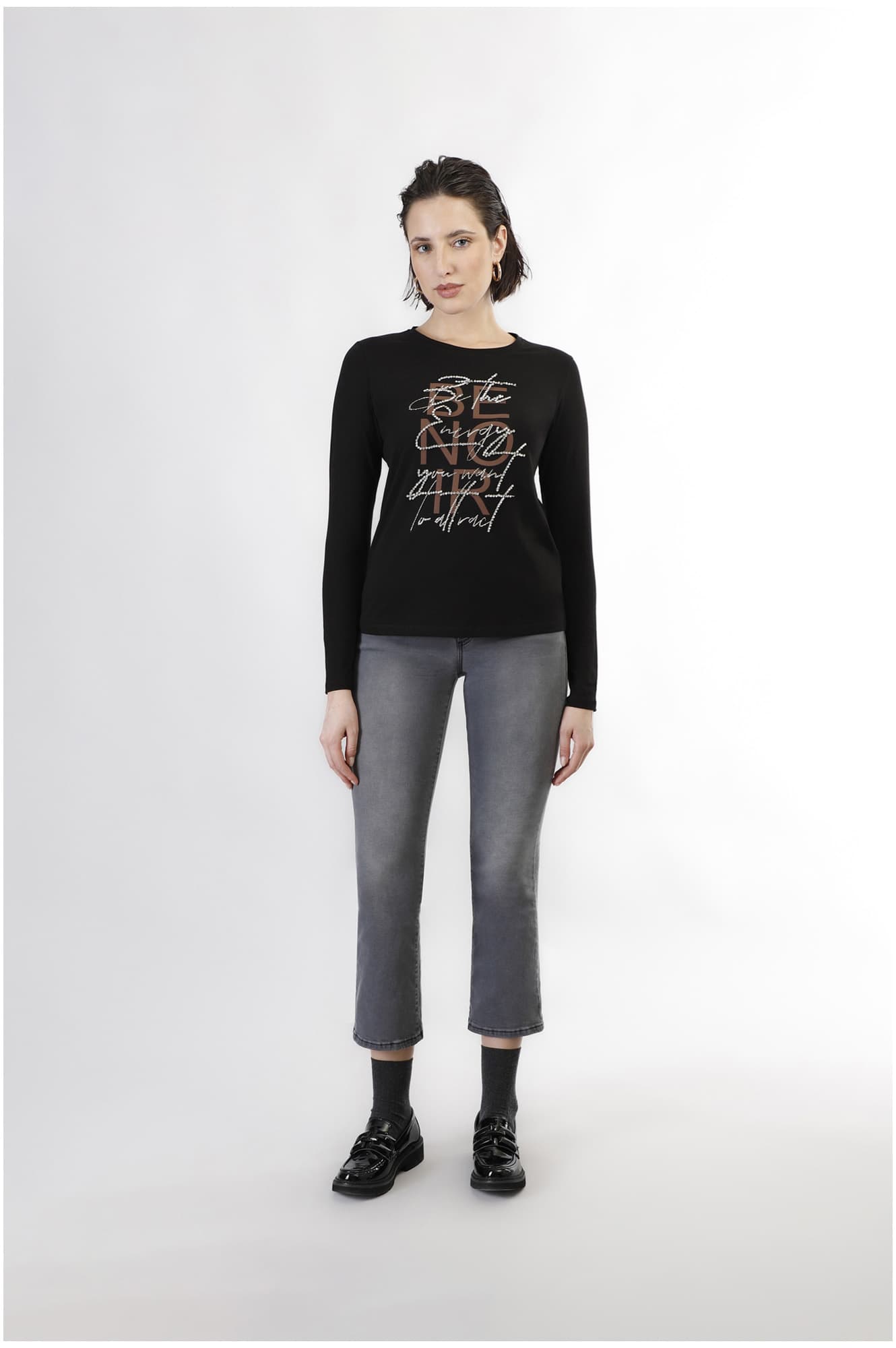 T-shirt manica lunga be noir nero — vista 3