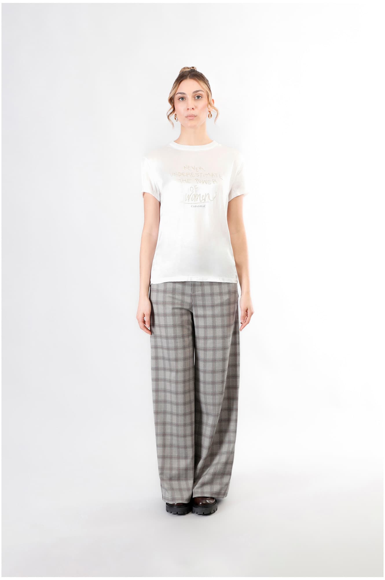 CafèNoir — T-shirt bimateriale con stampa glitterata bianco