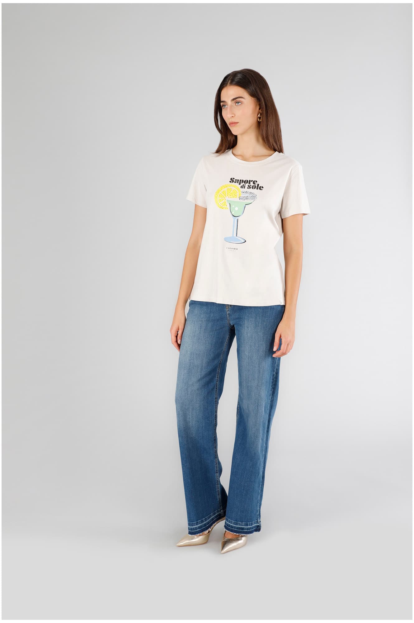 CafèNoir — T-shirt con scritta "sapore di sole" e stampa gesso