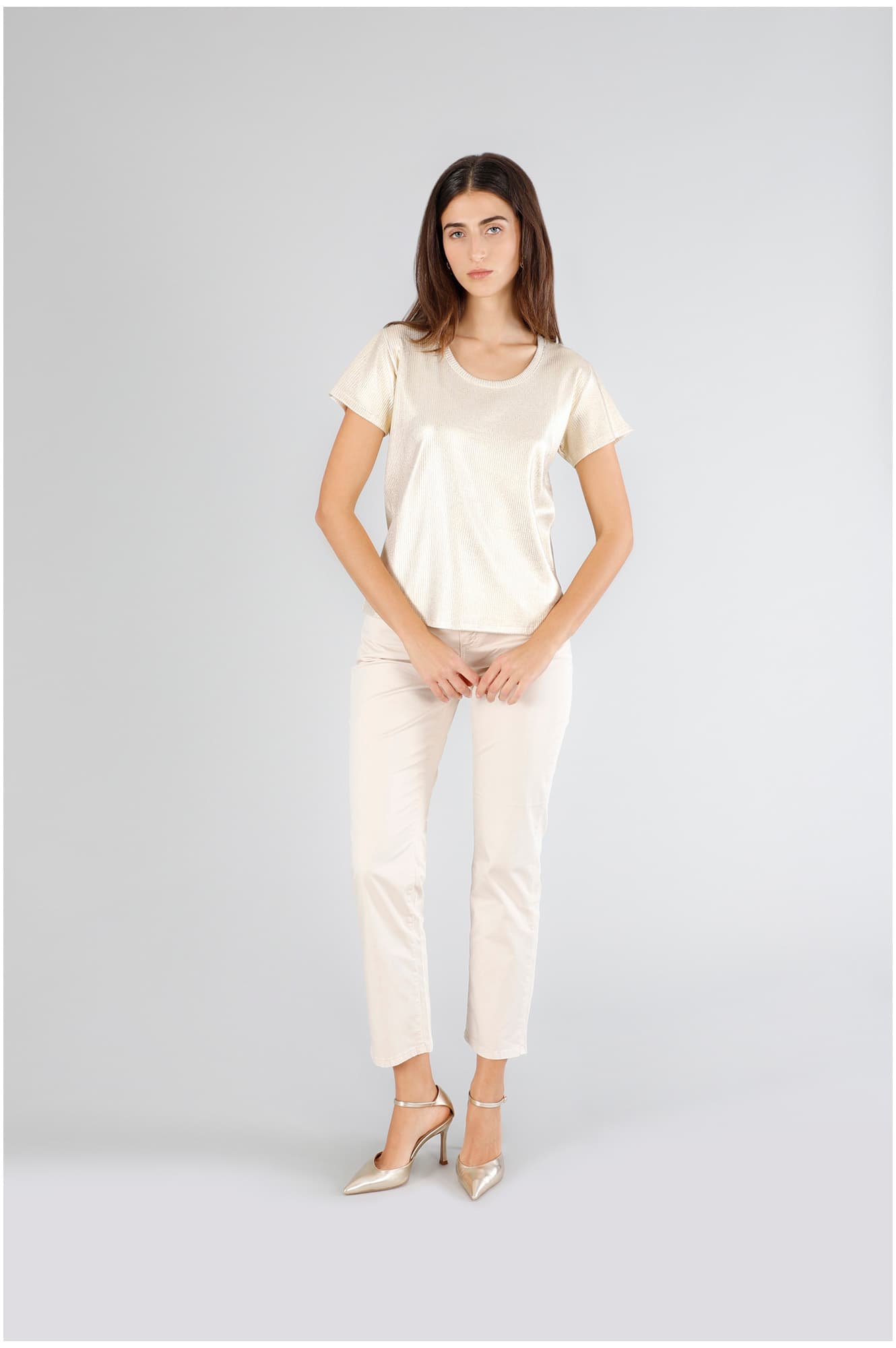 CafèNoir — T-shirt manica corta costina placcata light gold