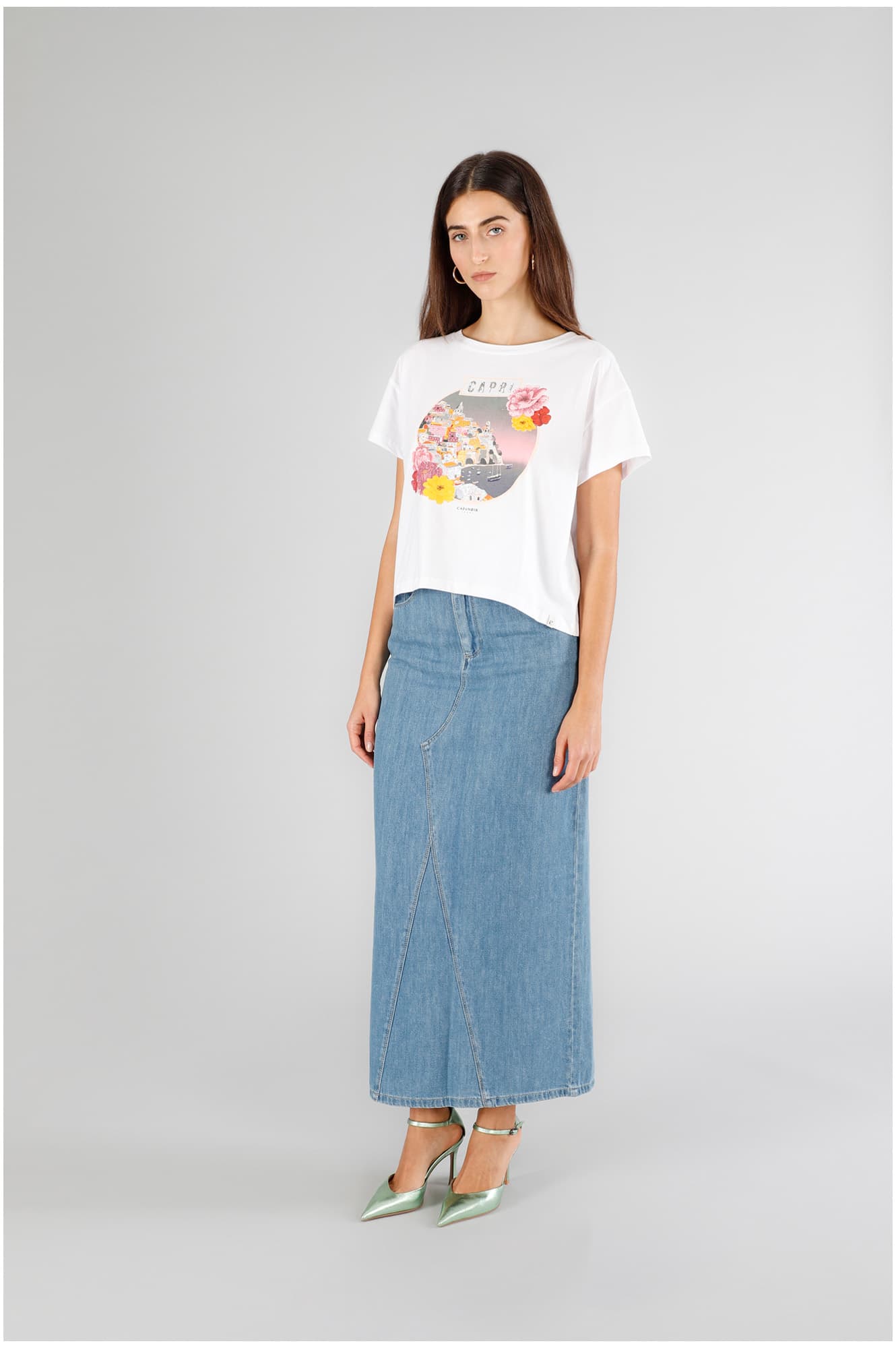 T-shirt a scatolina manica corta stampa capri bianco — vista 3
