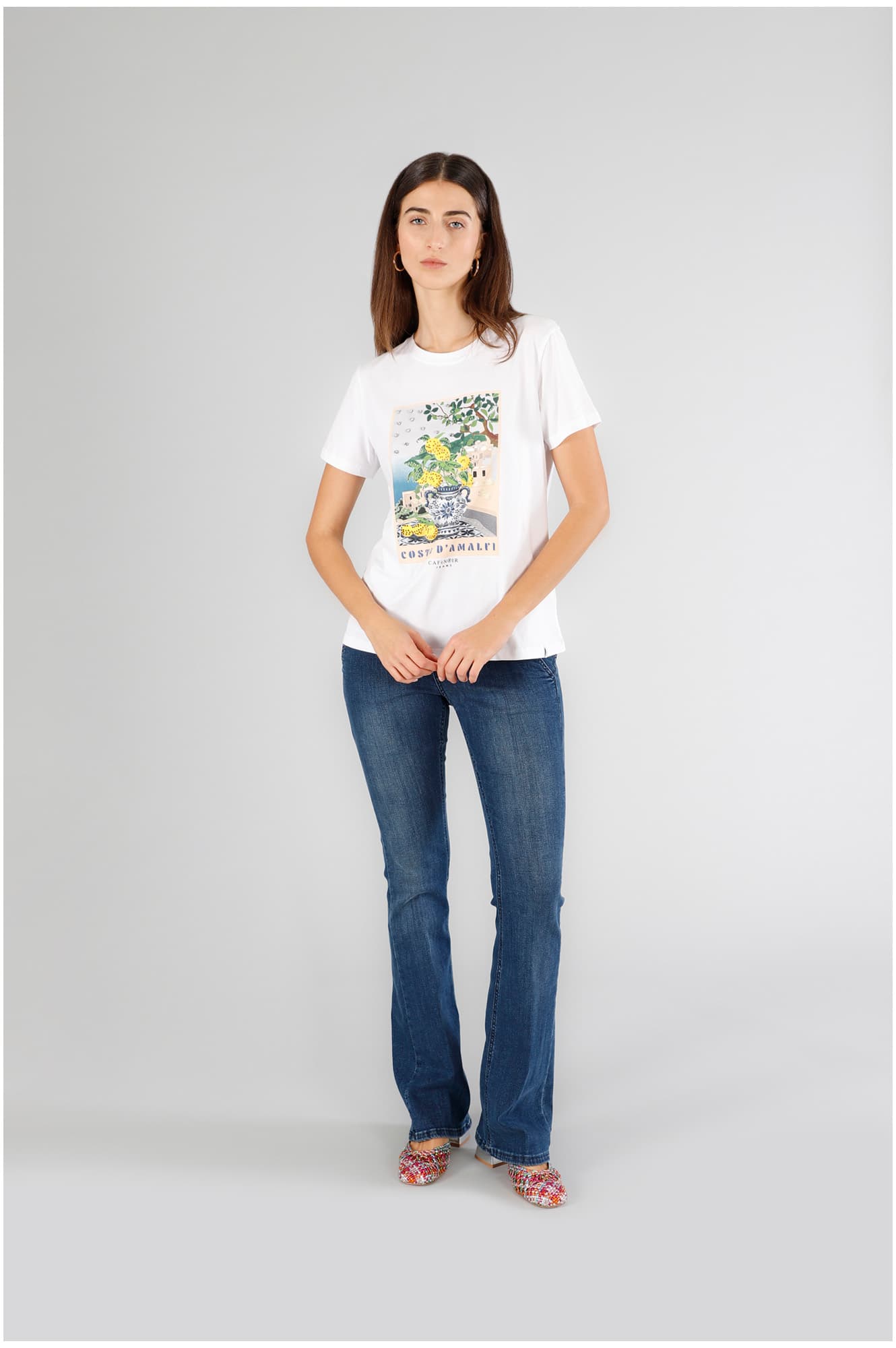 CafèNoir — T-shirt manica corta stampa costa d'amalfi bianco
