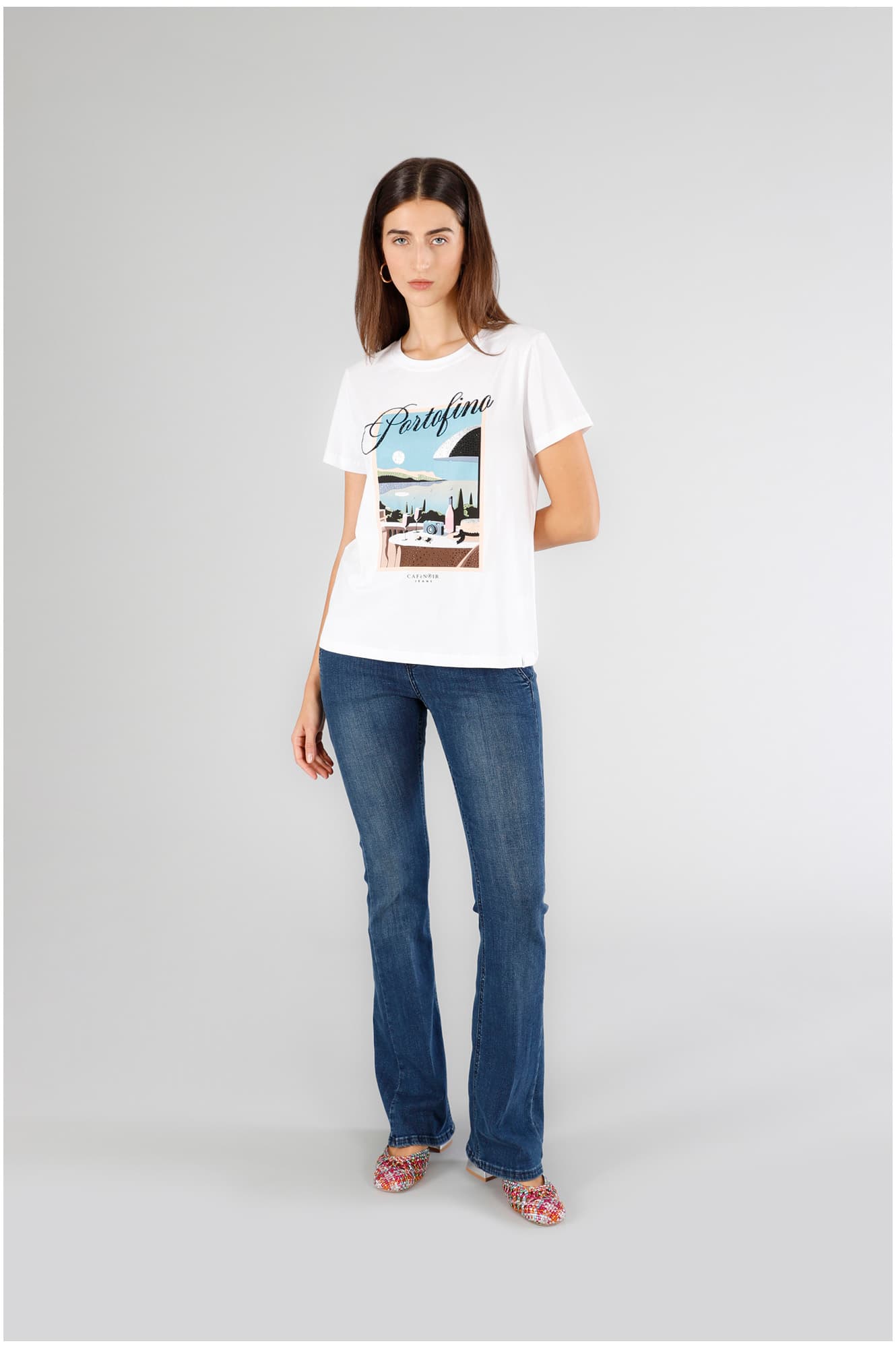 CafèNoir — T-shirt manica corta stampa portofino bianco