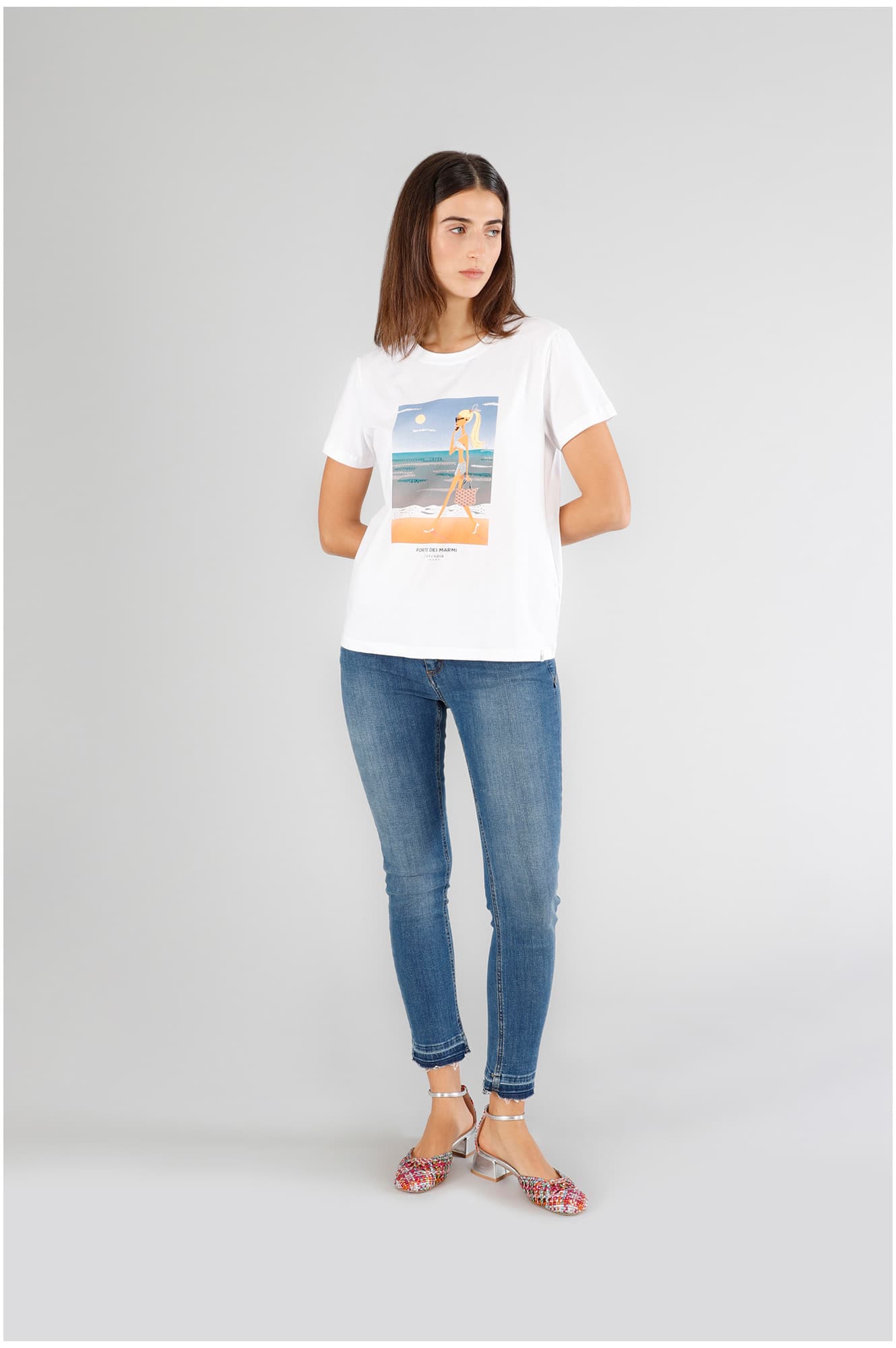 CafèNoir — T-shirt manica corta stampa forte dei marmi bianco