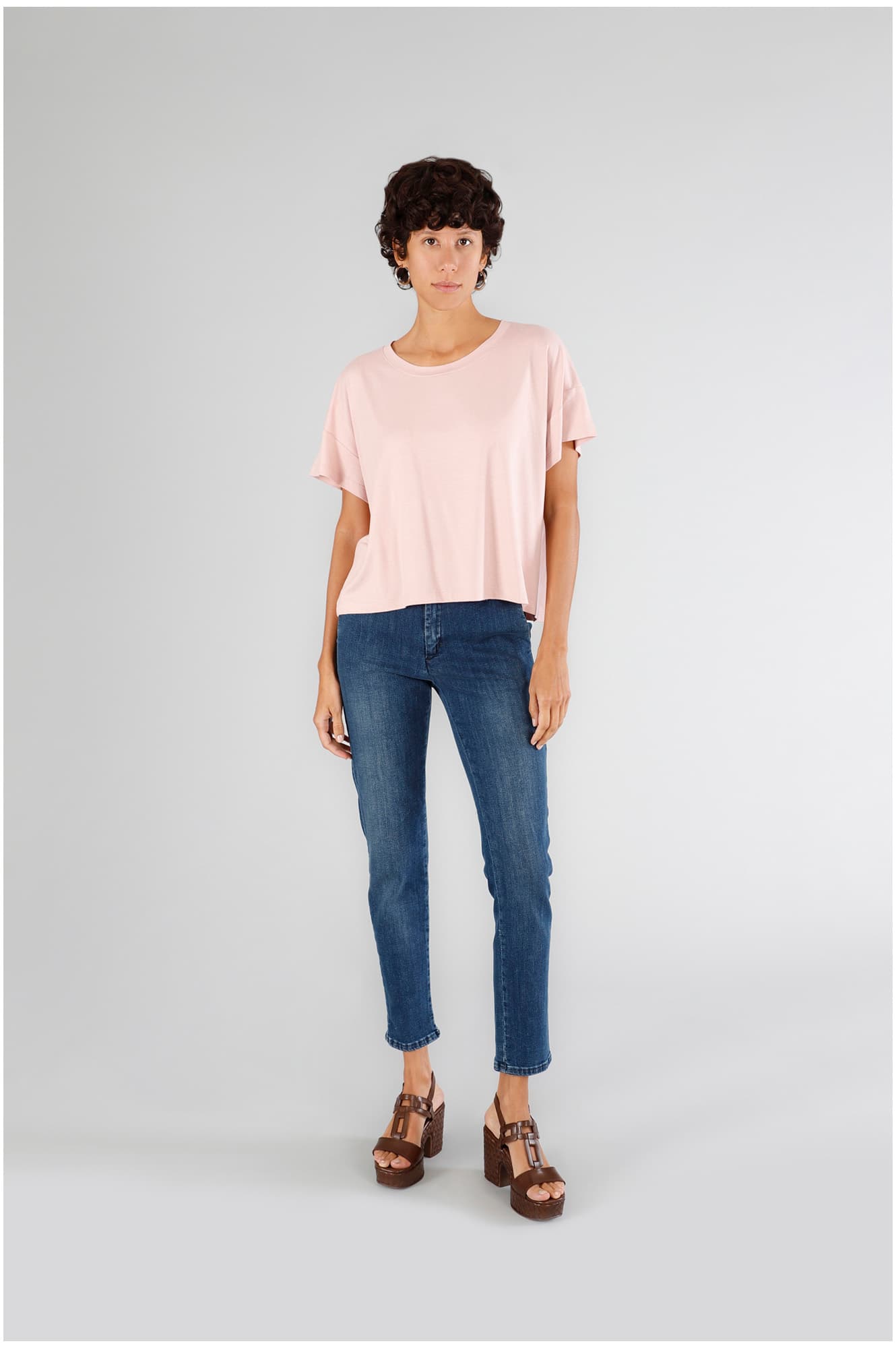 CafèNoir — T-shirt girocollo in viscosa rosa