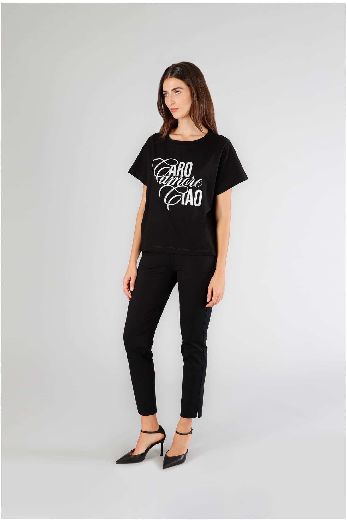 CafèNoir — T-shirt con scritta "caro amore ciao" nero