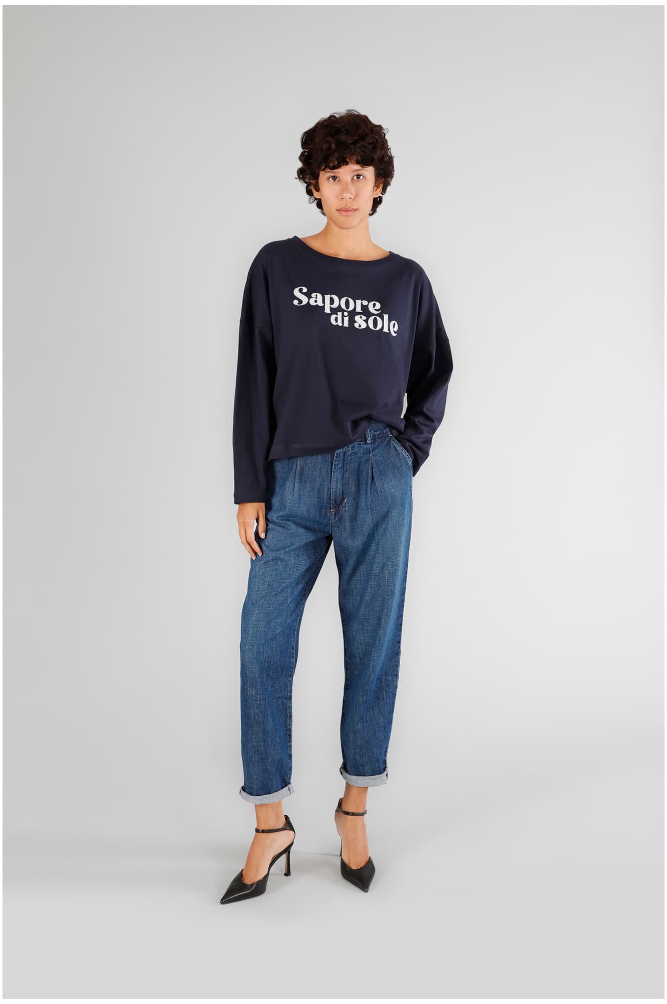 CafèNoir — T-shirt oversize con scritta "sapore di sole" navy