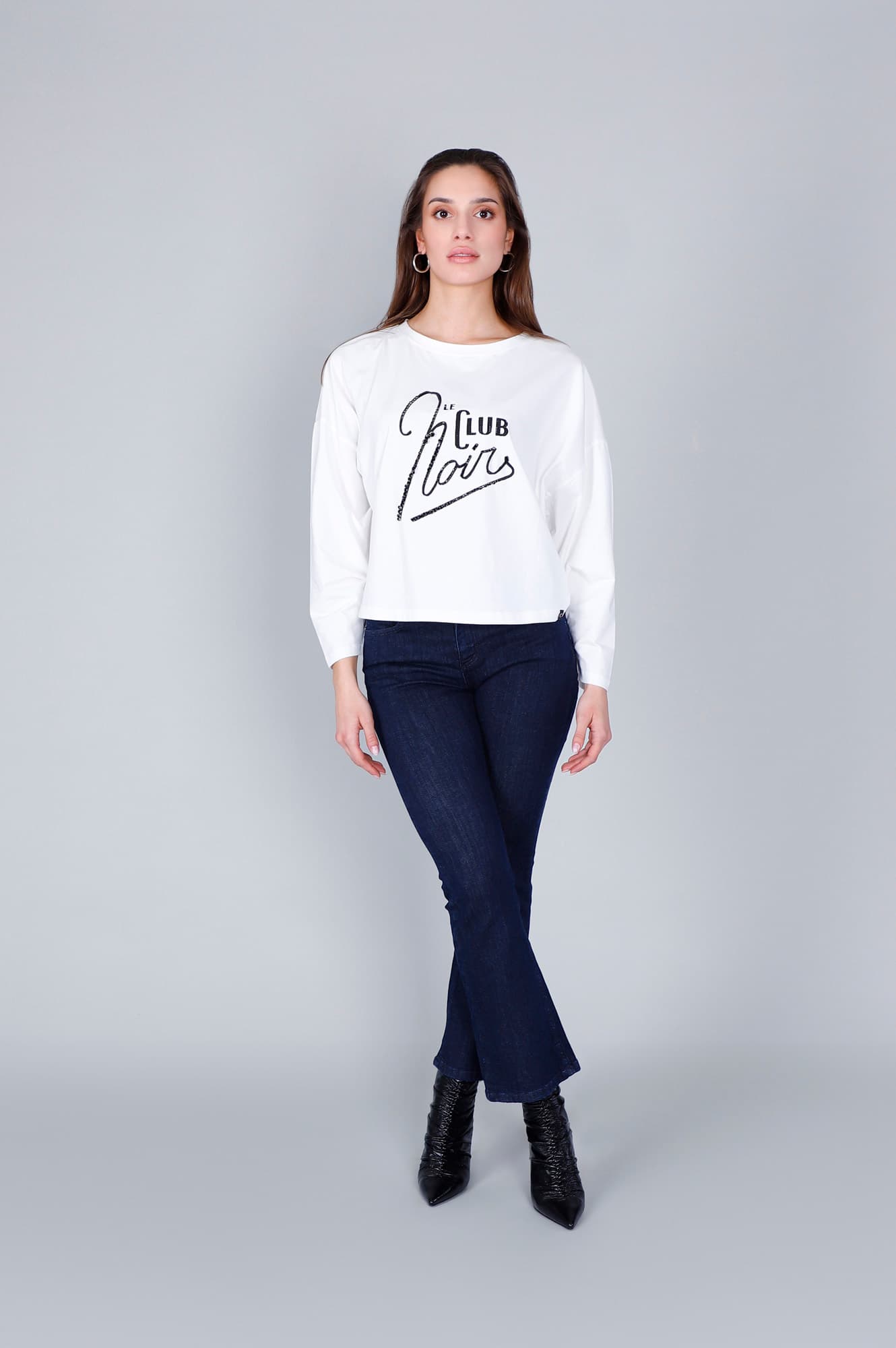CafèNoir — T-shirt manica lunga e scritta "le club noir" off white