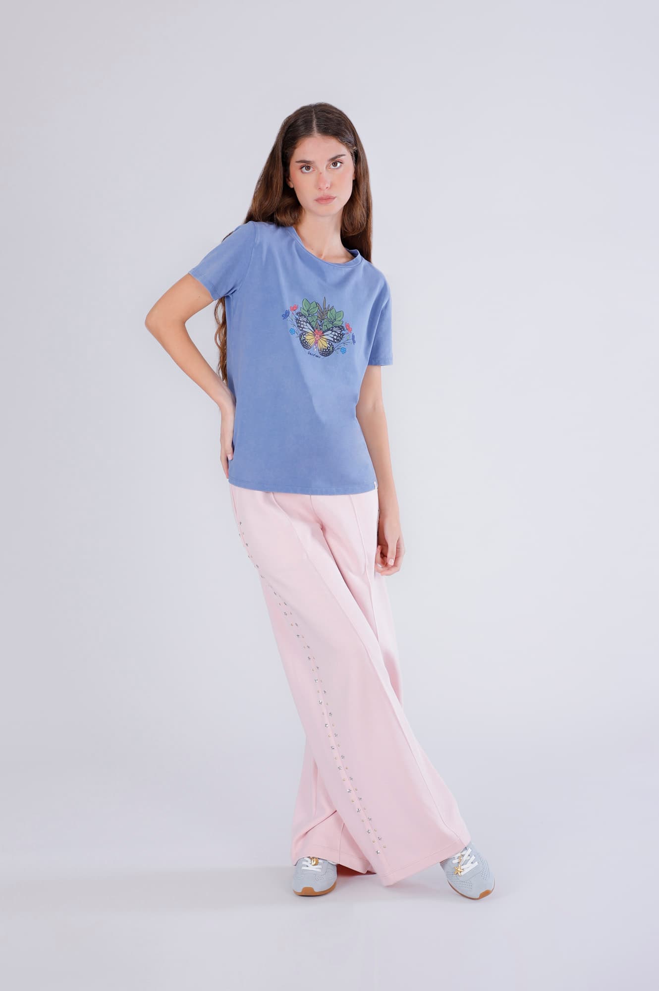 CafèNoir — T-shirt con stampa farfalla celeste