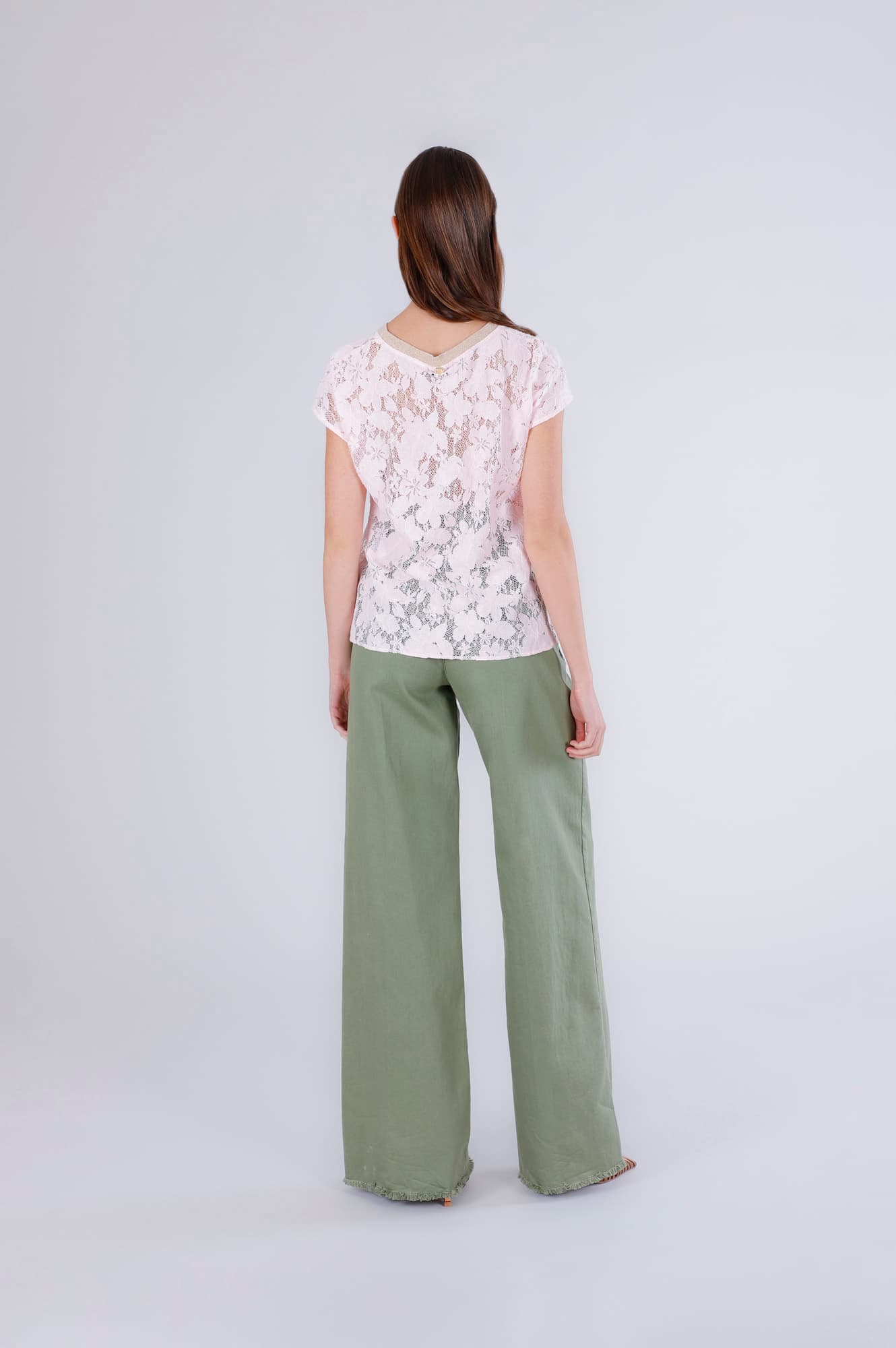 T-shirt in pizzo rosa — vista 2