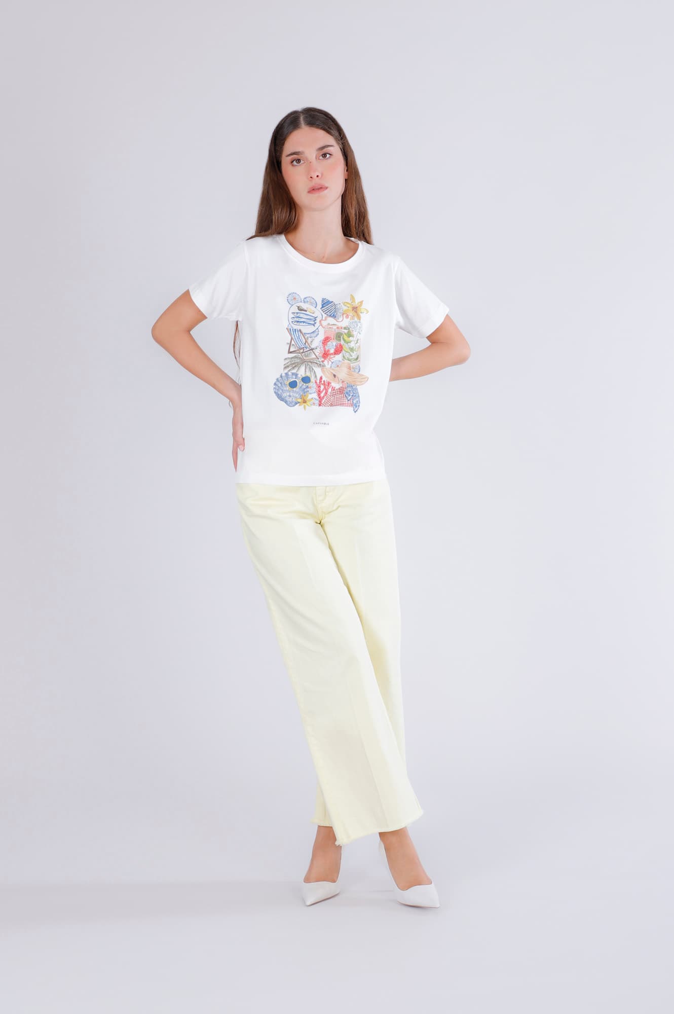 CafèNoir — T-shirt con stampa estiva off white