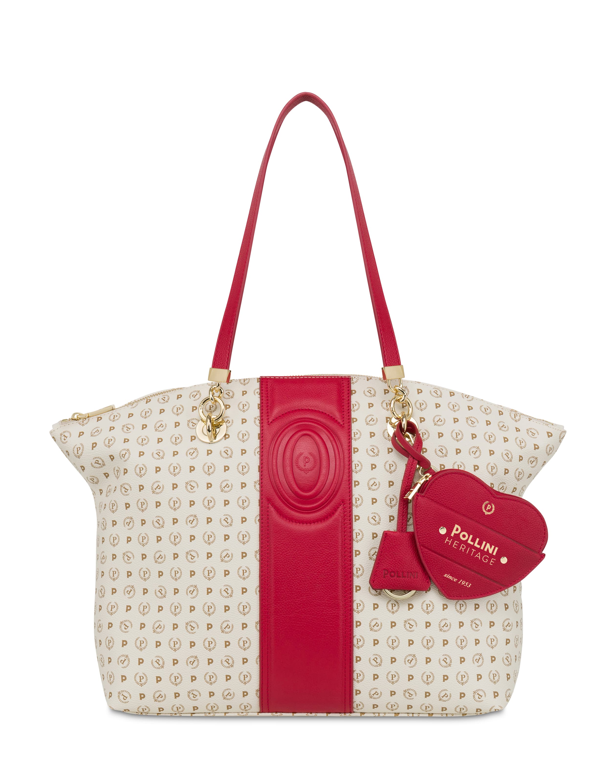 pollini — Tote bag Heritage 70 AVORIO/ROSSO.
