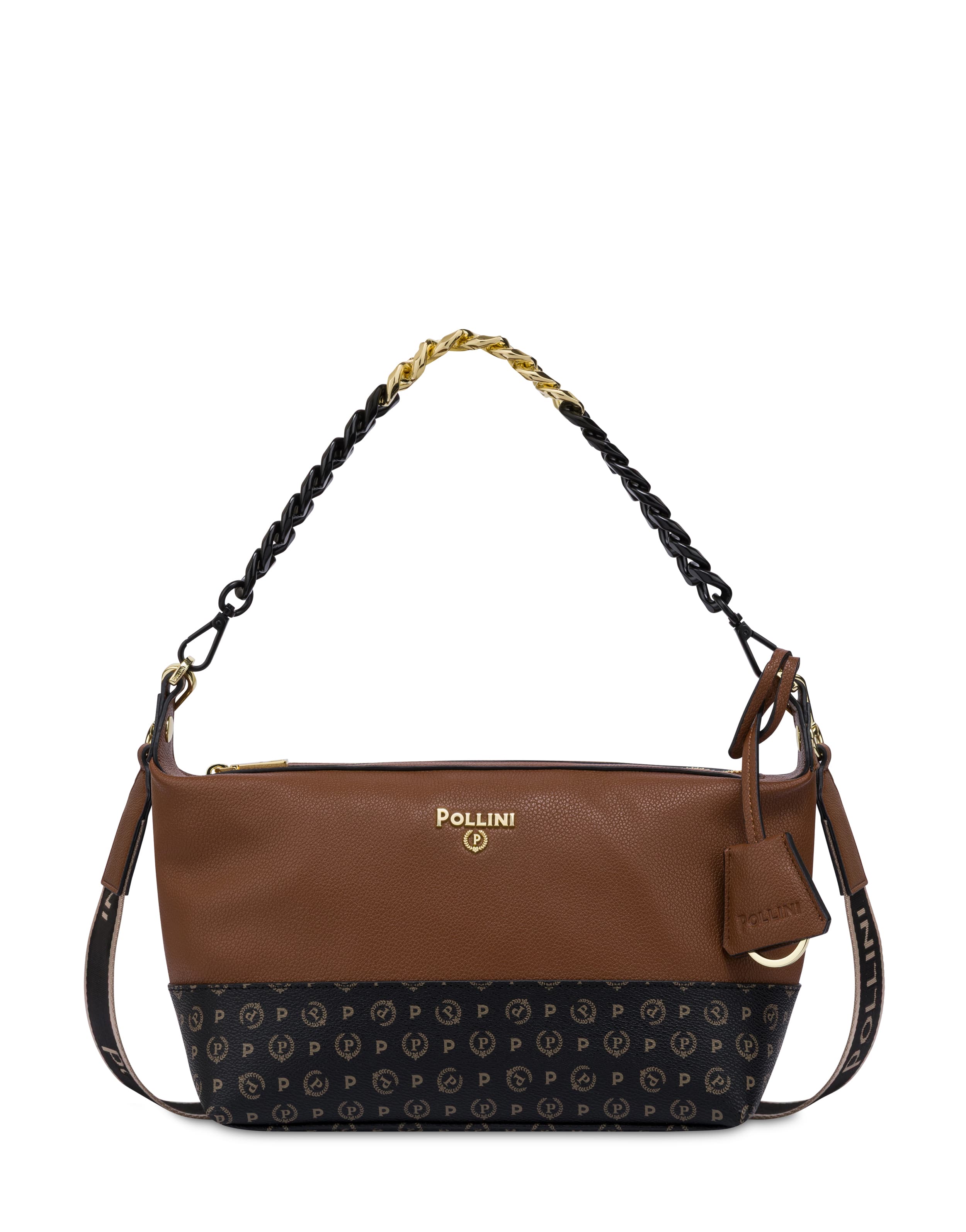 pollini — Borsa a spalla Link in pu e Heritage pvc